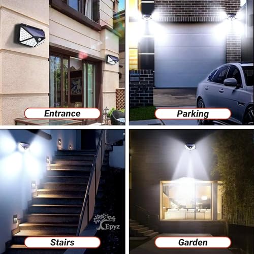 Epyz ABS Plastic Solar Light Outdoor Waterproof Motion Sensor Lights Wall Night Light With 2 Modes For Fence Garage Yard Step Stair [ White Light,Pack Of 1, 100LED ] - Image 3