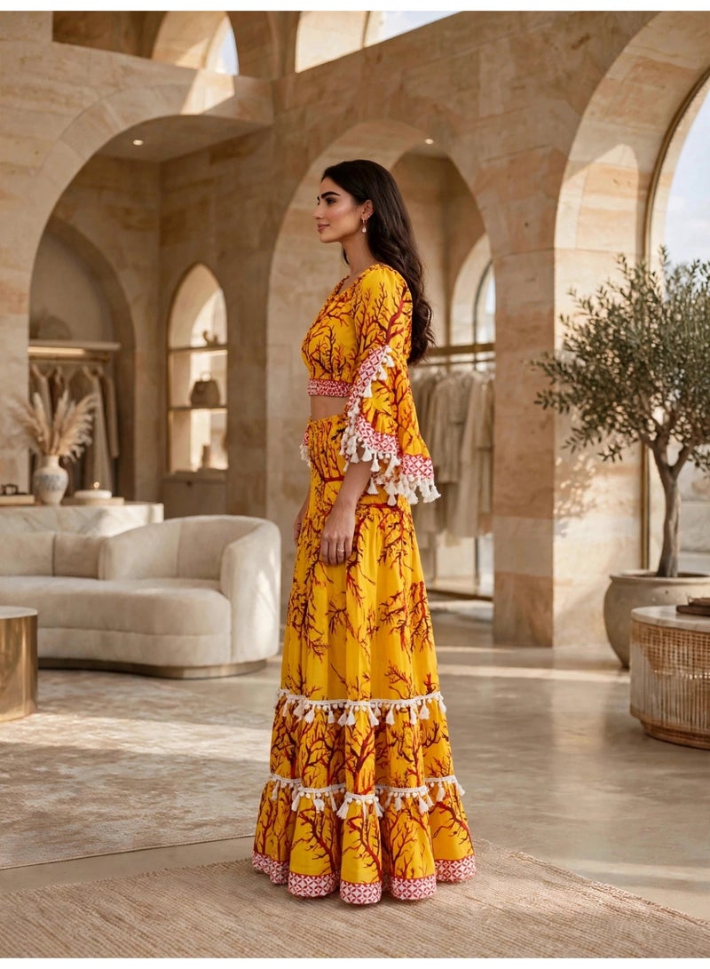 IKKXA Floral Print Crop Top and Tiered Maxi Skirt Two-Piece Set - Image 3
