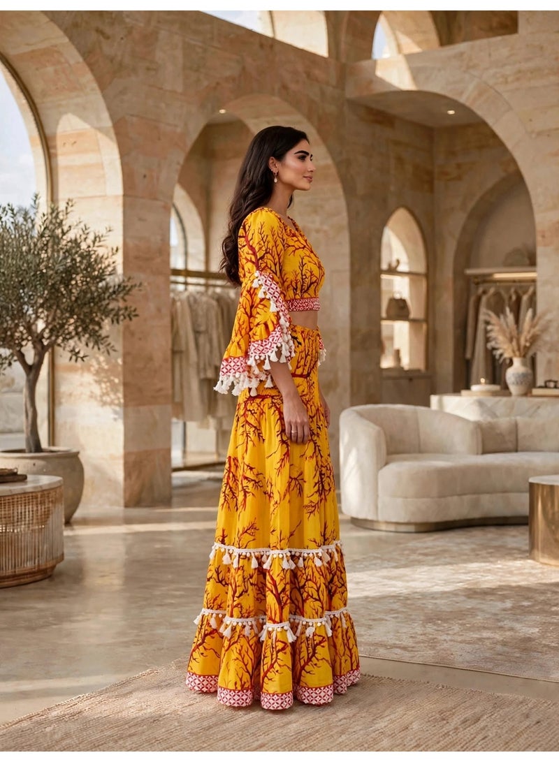 IKKXA Floral Print Crop Top and Tiered Maxi Skirt Two-Piece Set - Image 4