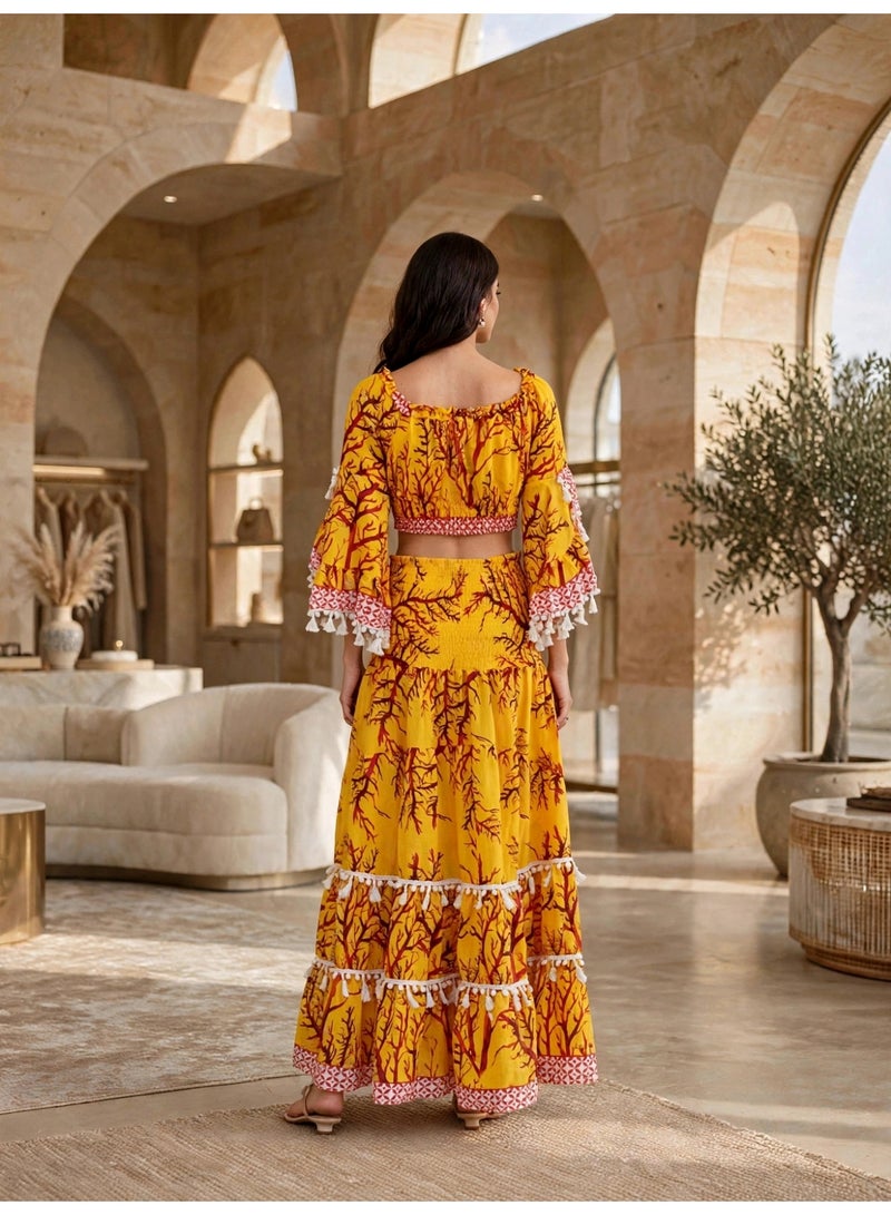 IKKXA Floral Print Crop Top and Tiered Maxi Skirt Two-Piece Set - Image 5