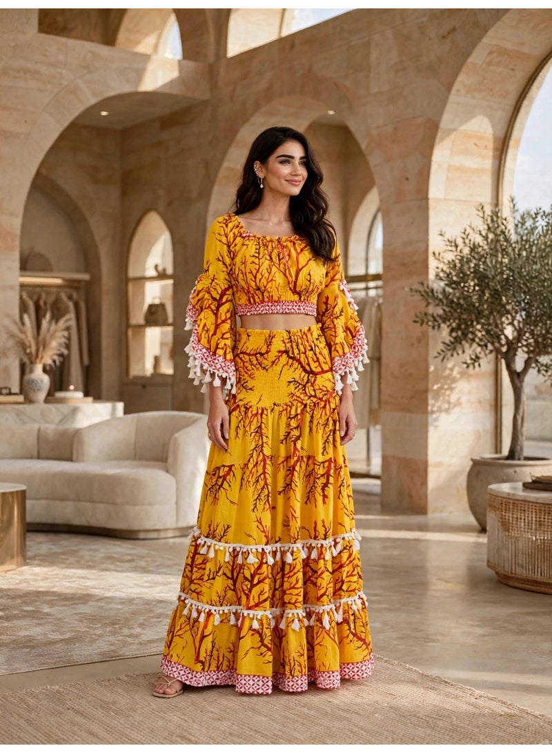 IKKXA Floral Print Crop Top and Tiered Maxi Skirt Two-Piece Set - Image 1