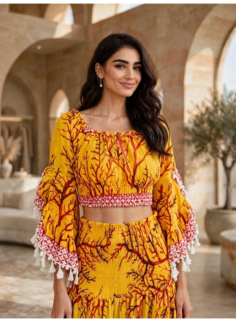 IKKXA Floral Print Crop Top and Tiered Maxi Skirt Two-Piece Set - Image 2
