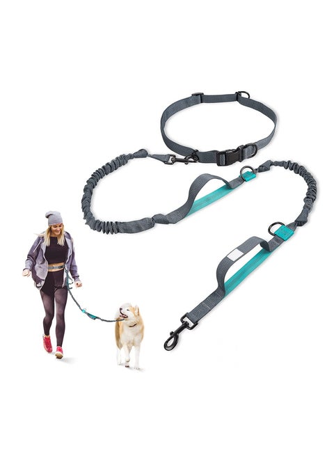 Dog Leash Retractable Hands-Free Dog Leash with Adjustable Waist Belt for Medium and Large Dogs Dual Padded Handles Retractable Bungee and Reflective Stitches for Walking Hiking Running Biking