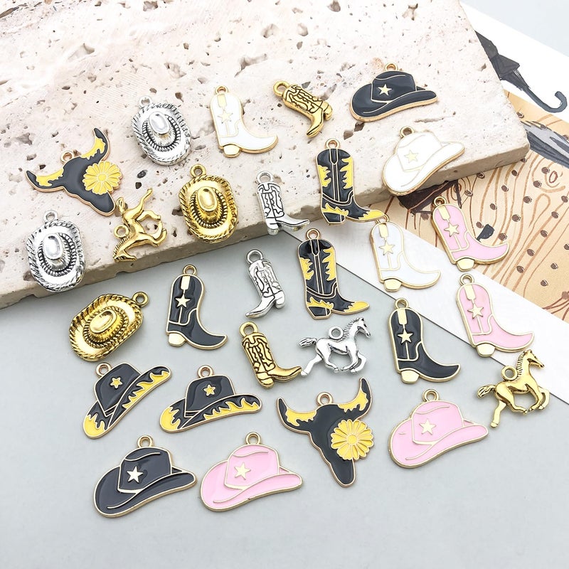 WOCRAFT 30pcs Western Cowboy Charms for Jewelry Making Alloy Boot Gun Cowboy Boot Hat Horse Cactus Charms Pendants for Necklace Earrings Bracelet Keychain Father's Day Gifts DIY Craft Findings (SN1042) - Image 2