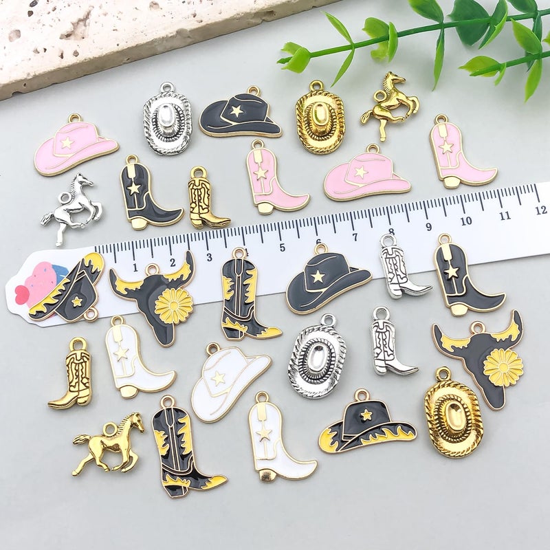 WOCRAFT 30pcs Western Cowboy Charms for Jewelry Making Alloy Boot Gun Cowboy Boot Hat Horse Cactus Charms Pendants for Necklace Earrings Bracelet Keychain Father's Day Gifts DIY Craft Findings (SN1042) - Image 3