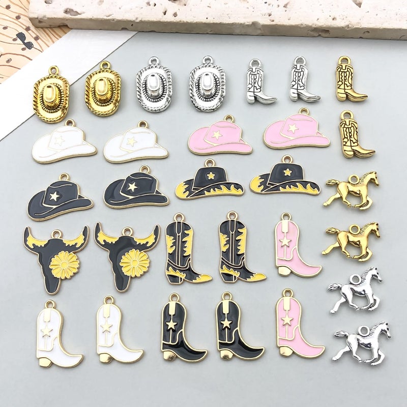WOCRAFT 30pcs Western Cowboy Charms for Jewelry Making Alloy Boot Gun Cowboy Boot Hat Horse Cactus Charms Pendants for Necklace Earrings Bracelet Keychain Father's Day Gifts DIY Craft Findings (SN1042) - Image 5