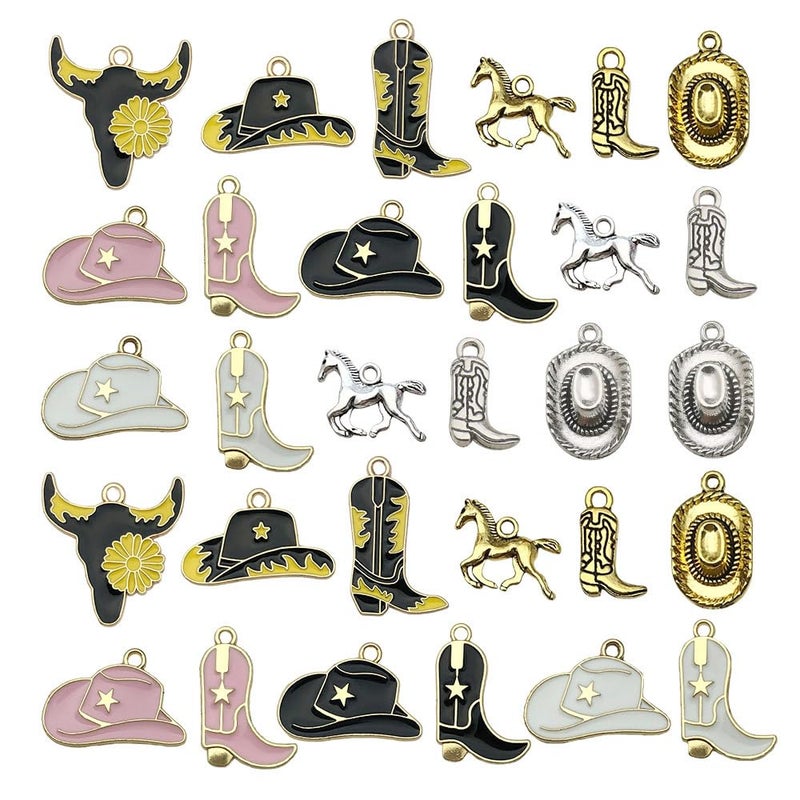 WOCRAFT 30pcs Western Cowboy Charms for Jewelry Making Alloy Boot Gun Cowboy Boot Hat Horse Cactus Charms Pendants for Necklace Earrings Bracelet Keychain Father's Day Gifts DIY Craft Findings (SN1042) - Image 1