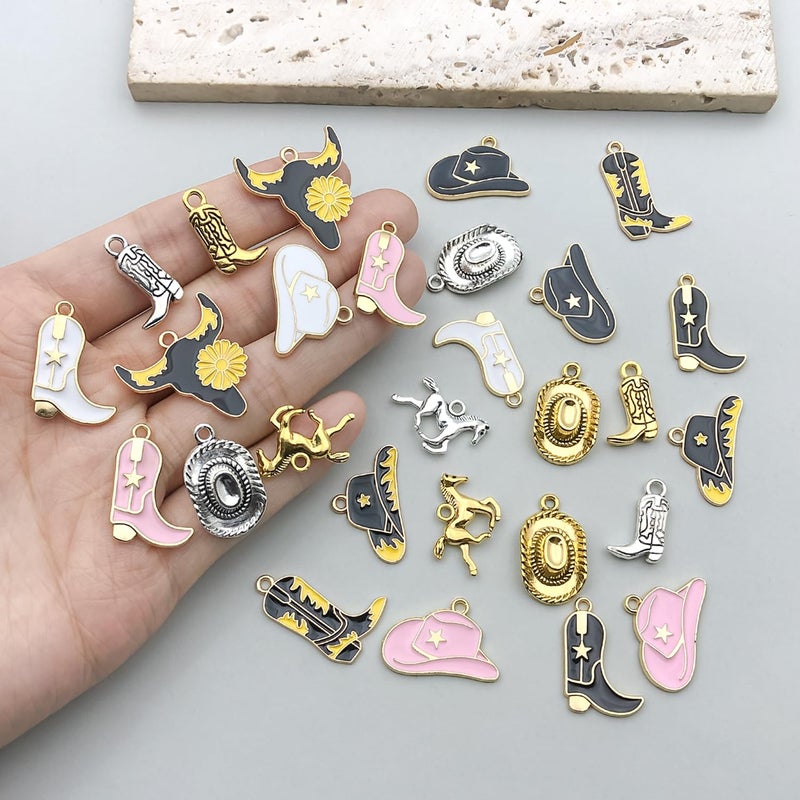 WOCRAFT 30pcs Western Cowboy Charms for Jewelry Making Alloy Boot Gun Cowboy Boot Hat Horse Cactus Charms Pendants for Necklace Earrings Bracelet Keychain Father's Day Gifts DIY Craft Findings (SN1042) - Image 4