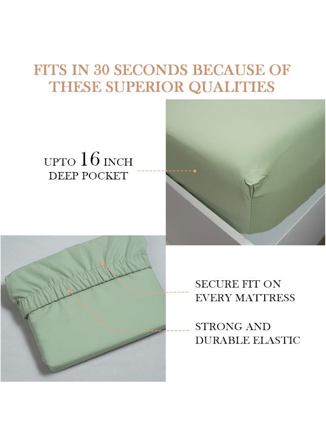 Atelier 4-Piece Bed Sheet Sets 100% Cotton Hotel Luxury 400 Thread Count Percale Weave Easy Wash Care | Laurel Green | Cal King - Image 4