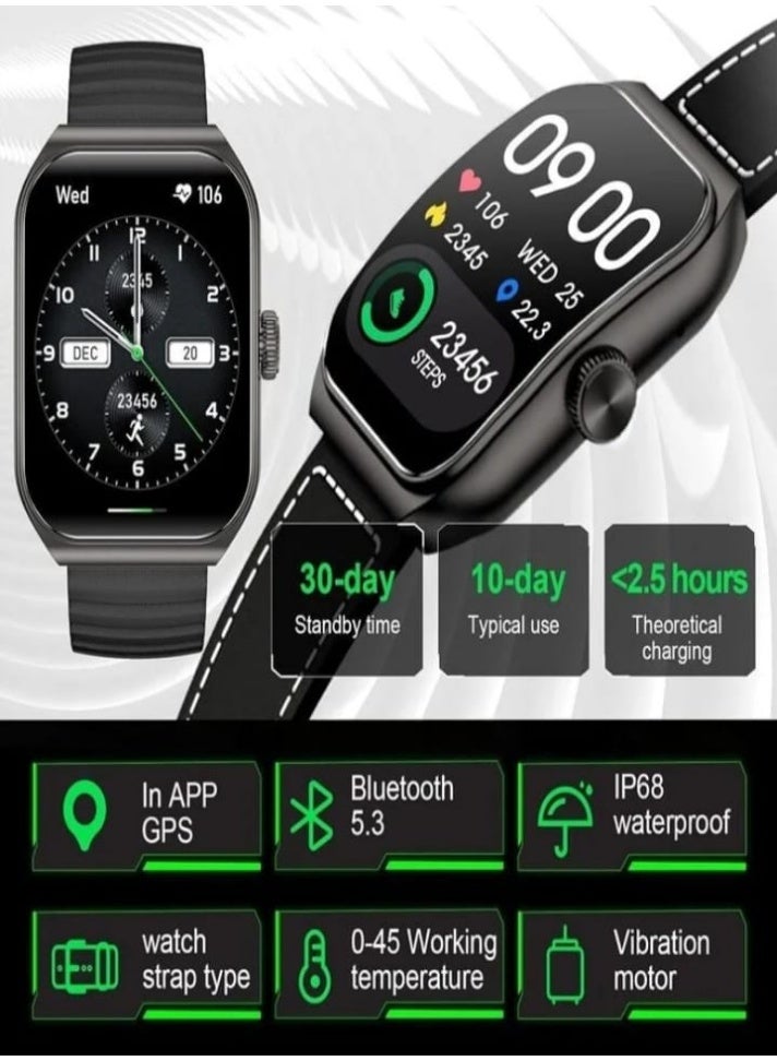 بلاك شارك ساعة ذكية بلاك شارك GT3 بشاشة AMOLED مقاس 1.96 بوصة، تدعم مكالمات البلوتوث، مقاومة للماء IP68، بطارية تدوم حتى 10 أيام مع سوارين (جلدي وسيليكون) - لون أسود - Image 4
