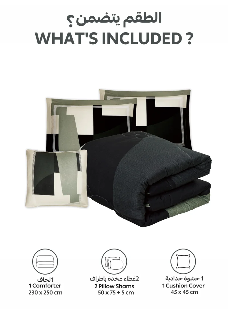 Donetella Bedding Comforter Set, King Size 250x230cm - 4-Pcs Digital Print Quilted Bed Set, Microfiber Fabric - 1 Comforter, 2 Pillow Shams,1 Cushion Cover.