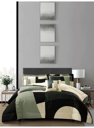 Donetella Bedding Comforter Set, King Size 250x230cm - 4-Pcs Digital Print Quilted Bed Set, Microfiber Fabric - 1 Comforter, 2 Pillow Shams,1 Cushion Cover.