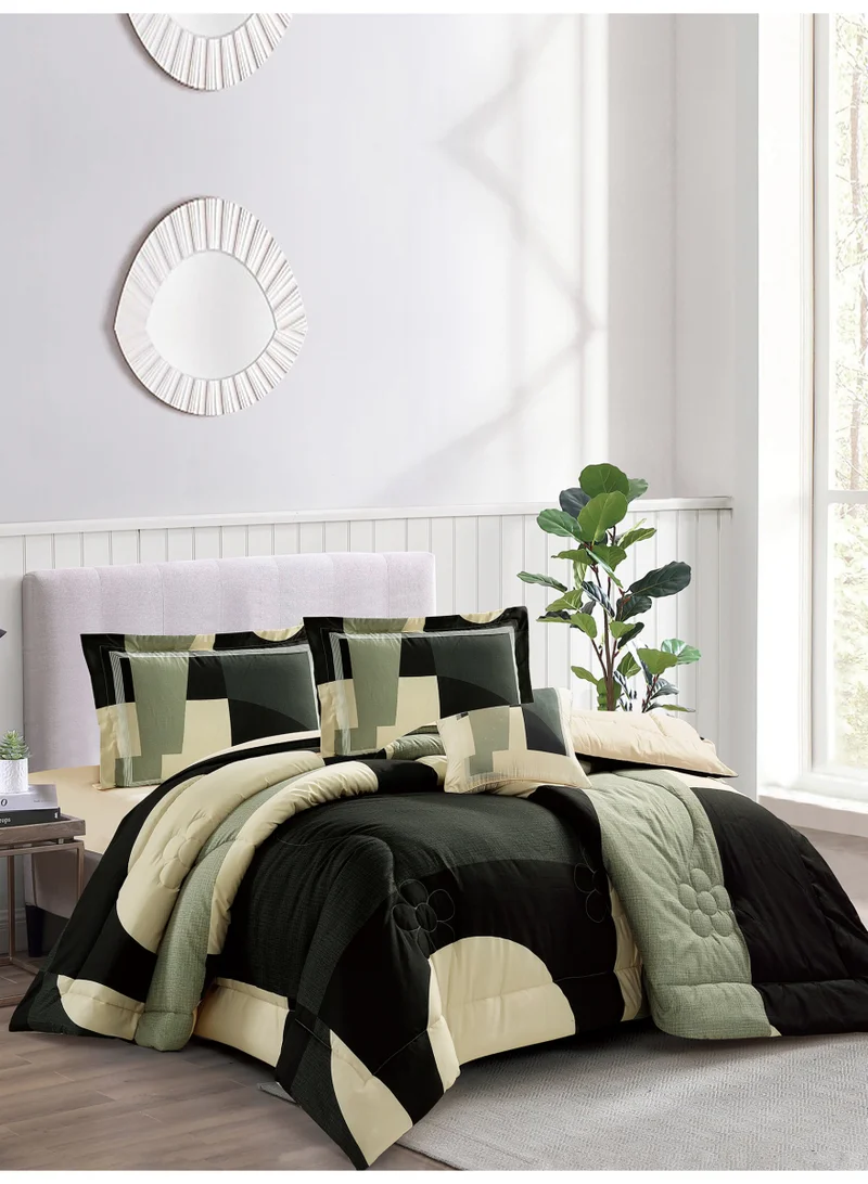 Donetella Bedding Comforter Set, King Size 250x230cm - 4-Pcs Digital Print Quilted Bed Set, Microfiber Fabric - 1 Comforter, 2 Pillow Shams,1 Cushion Cover.