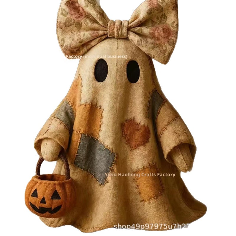 Patchwork Ghost Halloween Ornament - Image 1