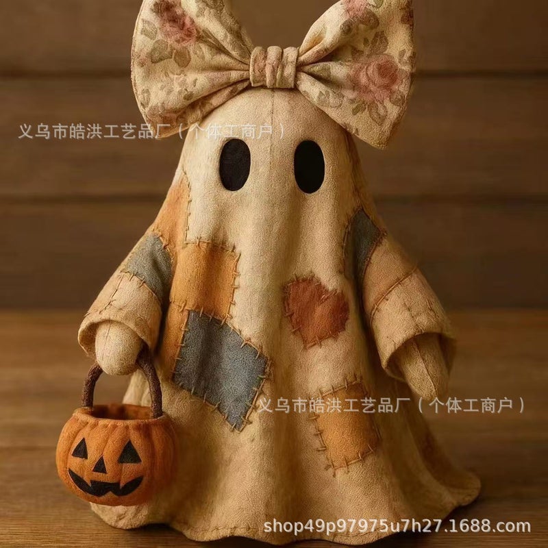 Patchwork Ghost Halloween Ornament - Image 3