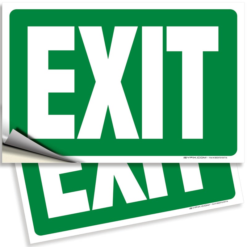 iSYFIX iSYFIX Exit Signs Stickers  2 Pack 10x7 Inch  Premium SelfAdhesive Vinyl Laminated for Ultimate UV Weather Scratch Water and Fade Resistance for Office Buildings Workplace Indoor  Outdoor 