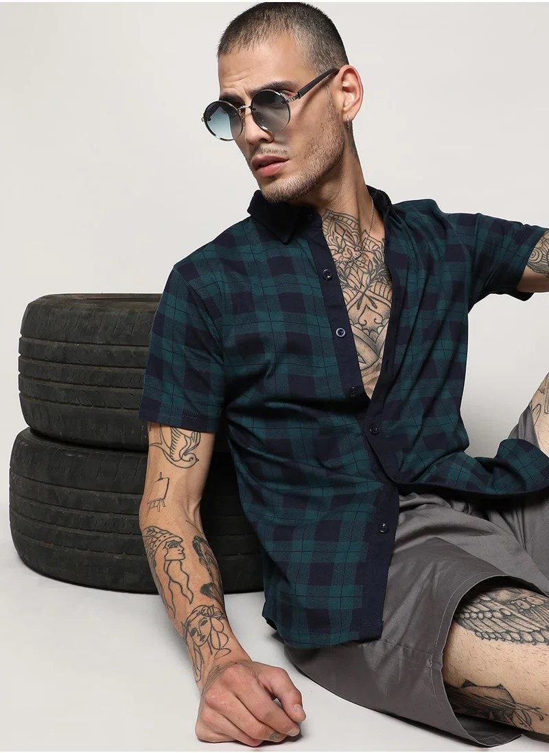 كامبوس سوترا Men's Green & Blue Tartan Plaid Shirt