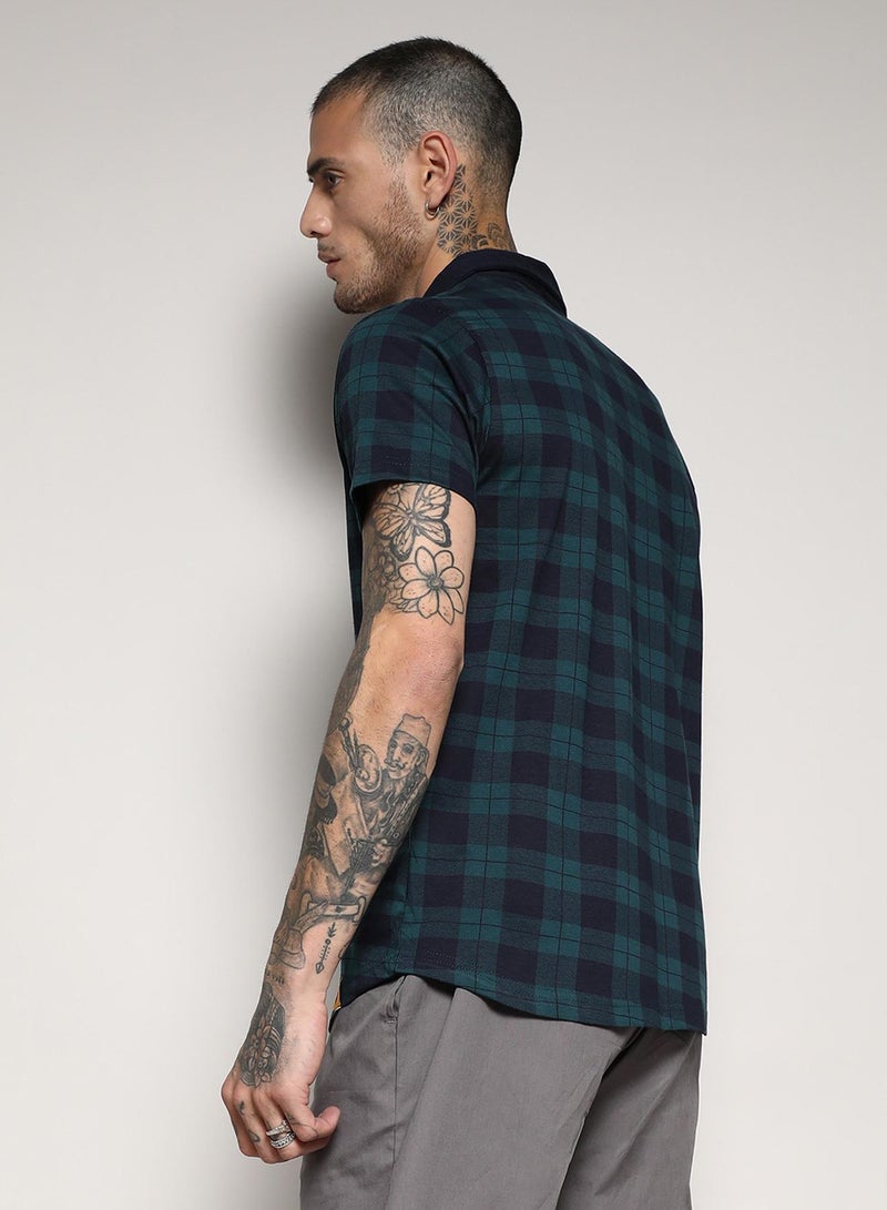 Campus Sutra Men's Green & Blue Tartan Plaid Shirt  - Image 5