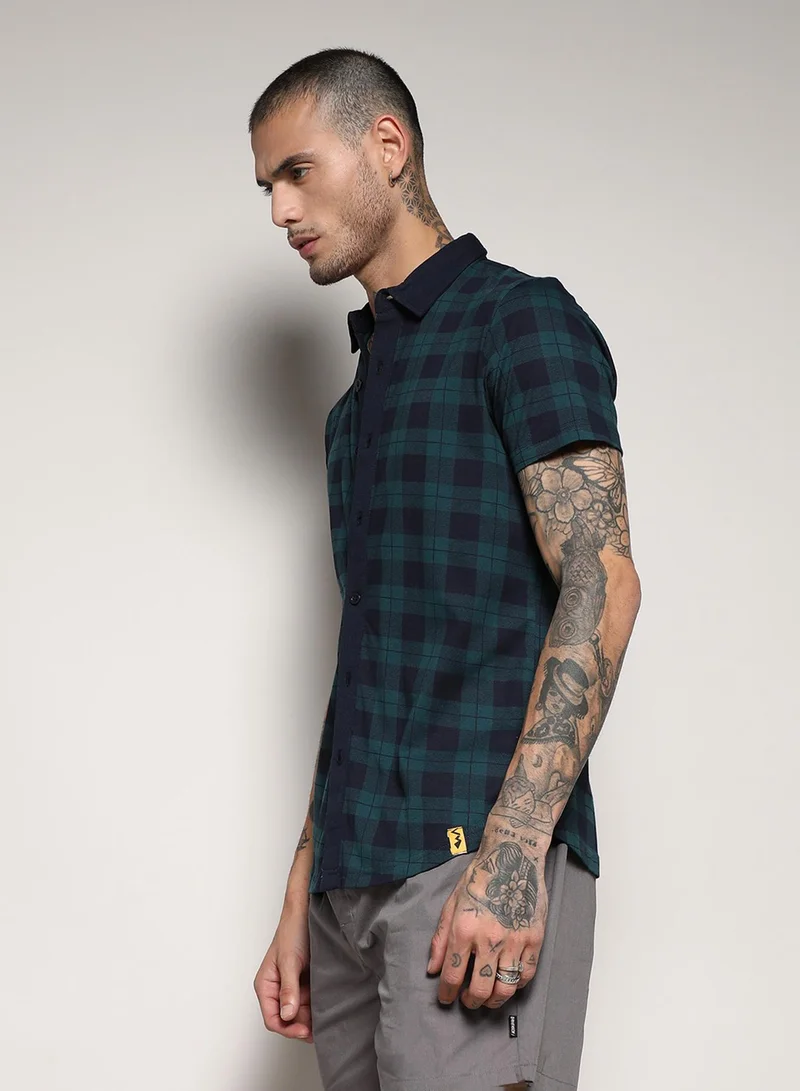 كامبوس سوترا Men's Green & Blue Tartan Plaid Shirt