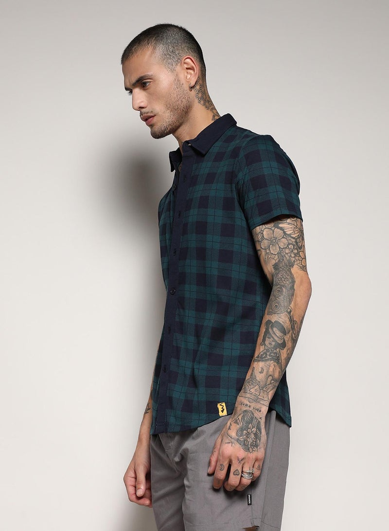 Campus Sutra Men's Green & Blue Tartan Plaid Shirt  - Image 3