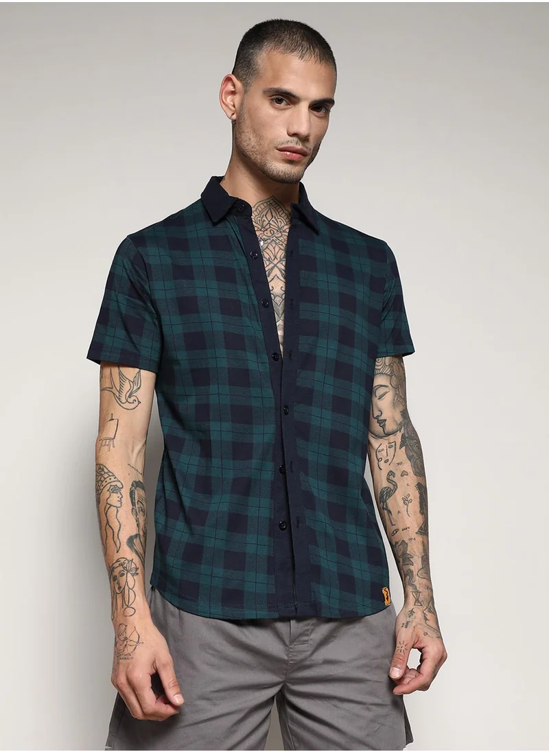 كامبوس سوترا Men's Green & Blue Tartan Plaid Shirt