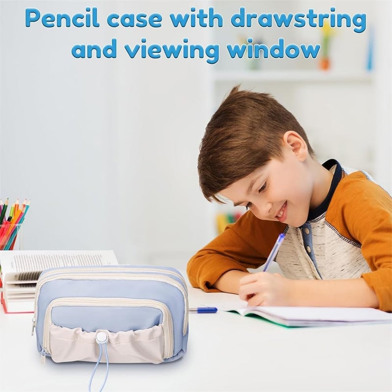 Luckam Large Capacity Pencil Case, 4 Compartment Pen Bag, Cute Stationary Organizer for School and Office, Ideal for Teen Girls and Boys, Blue - Image 4