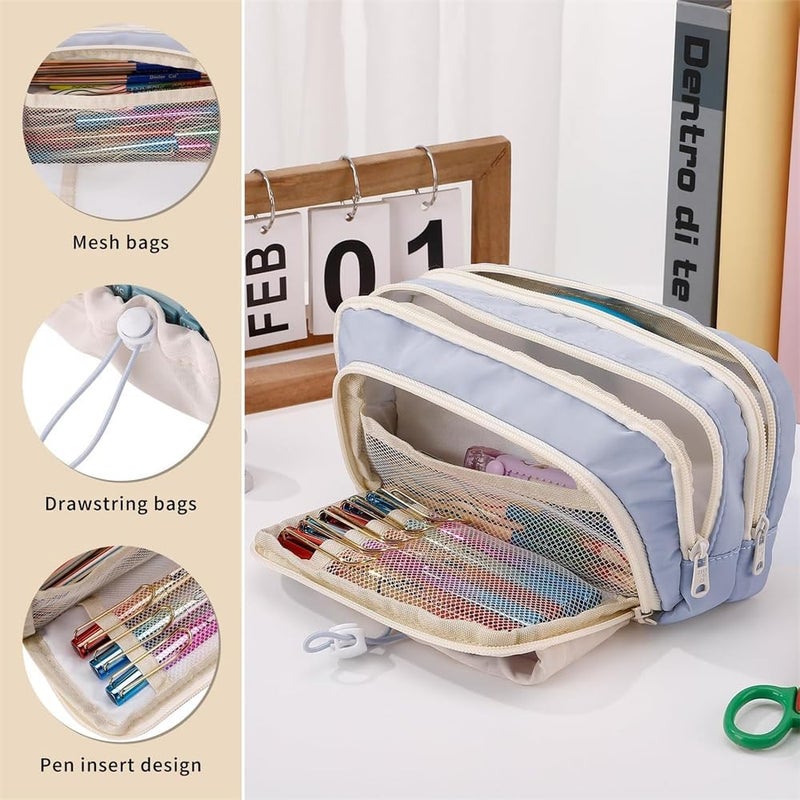 Luckam Large Capacity Pencil Case, 4 Compartment Pen Bag, Cute Stationary Organizer for School and Office, Ideal for Teen Girls and Boys, Blue - Image 2