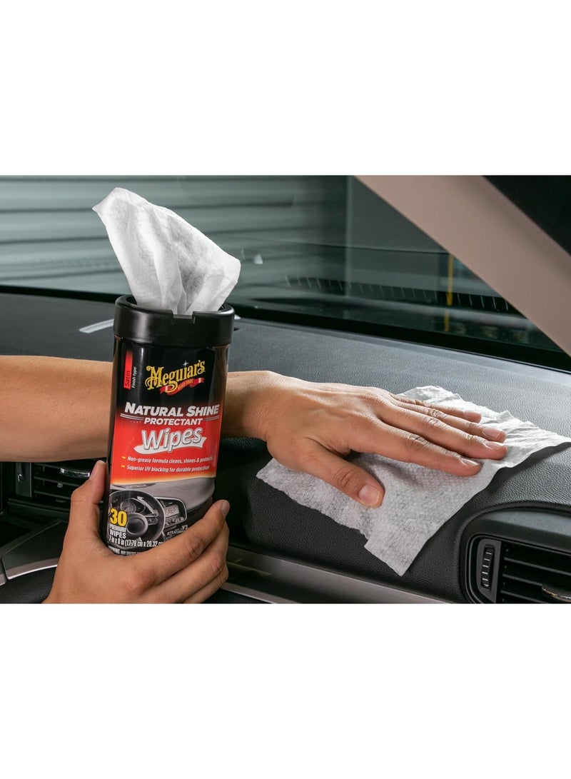 Meguiar's Natural Shine Protectant Wipes - 30 Full Size Car Care Wipes Clean and Protect Vinyl, Rubber, and Plastic Surfaces - Streak-Free Wipes with UV Protection and Leave a Satin, Non-Greasy Shine - Image 2