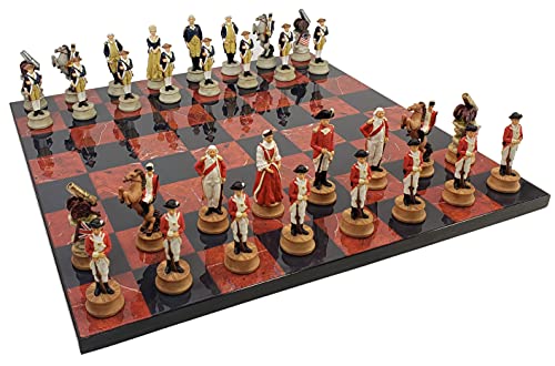 HPL American Revolutionary Independence War Chess Set W 16 Black and Red Faux Marble Board Revolution - Image 5