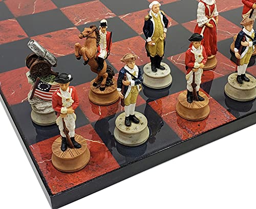 HPL American Revolutionary Independence War Chess Set W 16 Black and Red Faux Marble Board Revolution - Image 1