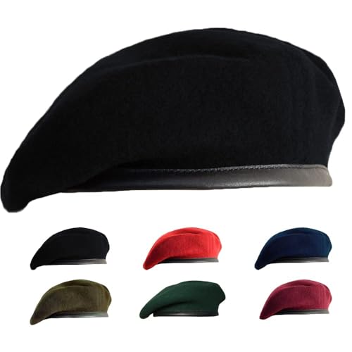 Gajaous British Military Berets for Men and Women,Wool and Leather Beret Hats,Multiple Colours Army Beret - Image 1