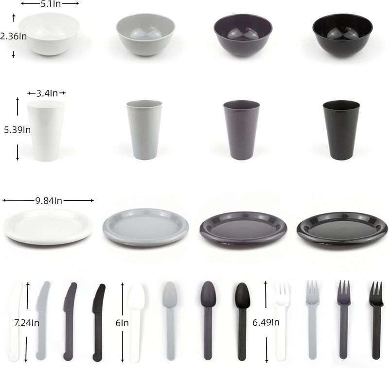 Layron 24Piece Plastic Plates and Bowls Sets Dinnerware Set Dishes Set for 4College Dorm Room EssentialsCamping Plates and Bowls with TumblerKnivesForks and SpoonsMess KitMicrowave SafeBPA Free - Image 4