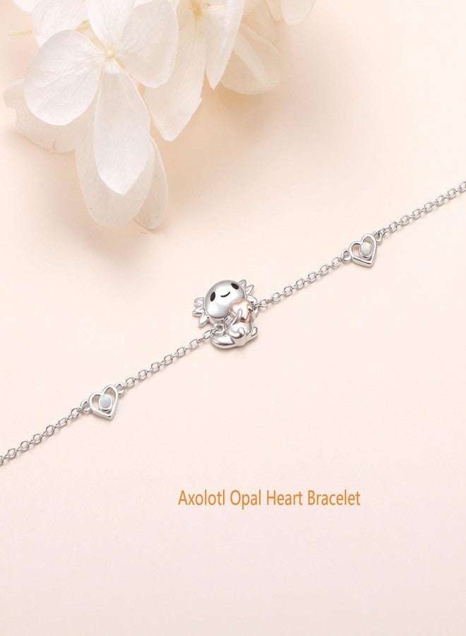 Flyow Adjustable Axolotl Opal Bracelet for Women Mother Daughter Sister 925 Sterling Silver Animal Holding Heart Bracelets Present for Axolotl Lovers - Image 5