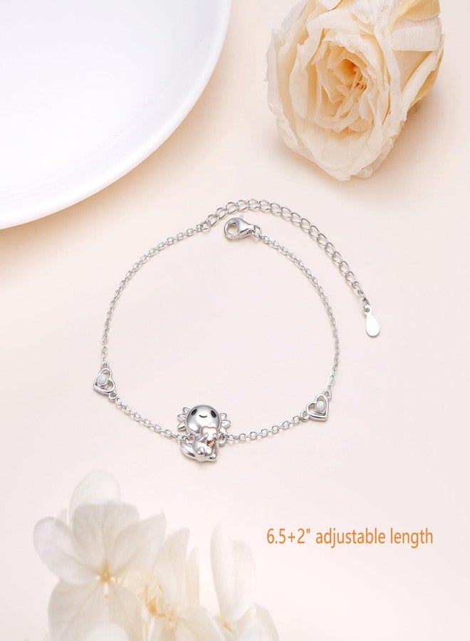 Flyow Adjustable Axolotl Opal Bracelet for Women Mother Daughter Sister 925 Sterling Silver Animal Holding Heart Bracelets Present for Axolotl Lovers - Image 4