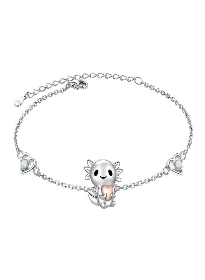 Flyow Adjustable Axolotl Opal Bracelet for Women Mother Daughter Sister 925 Sterling Silver Animal Holding Heart Bracelets Present for Axolotl Lovers - Image 1