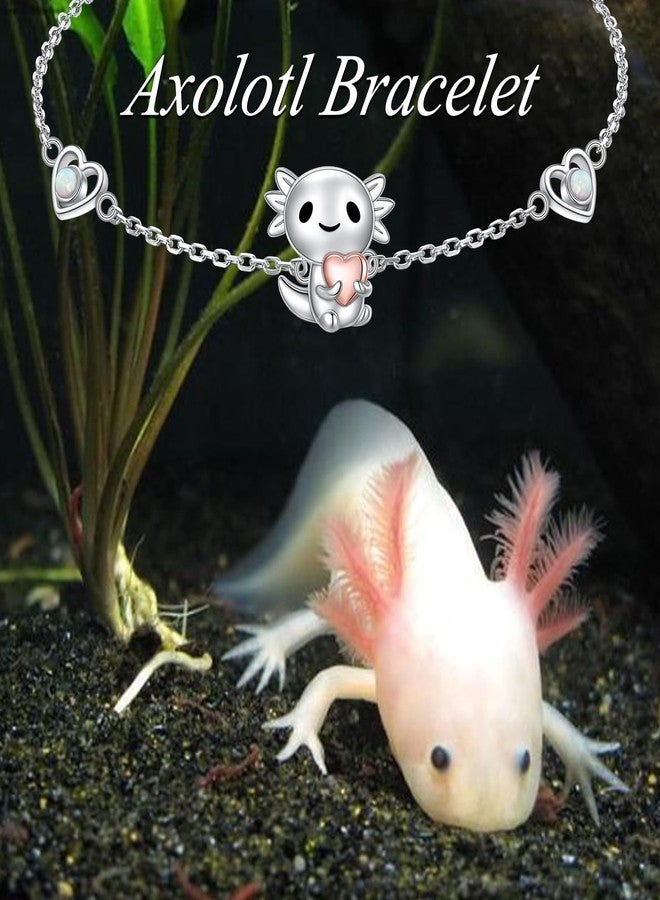 Flyow Adjustable Axolotl Opal Bracelet for Women Mother Daughter Sister 925 Sterling Silver Animal Holding Heart Bracelets Present for Axolotl Lovers - Image 2
