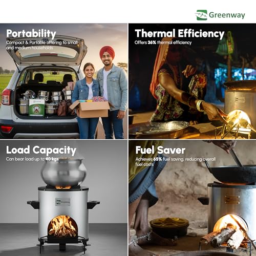 Greenway Smart Stove - Improved Biomass Cooking Stove | Smoke Less Small Stove | Bioflame Wood Stove | No LPG or Gas Needed | Affordable Clean Cooking | Eco-Friendly Lakdi ka chulha | Made-in-India - Image 3