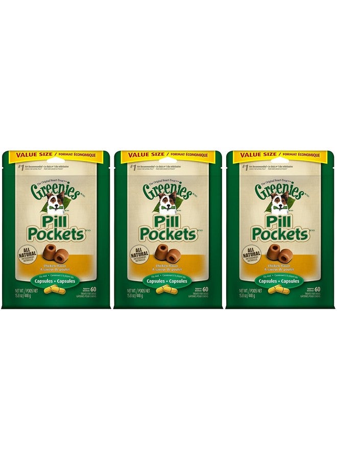 Greenies Pill Pockets Treats for Dogs Capsule Pouch, Chicken Flavor, 15.8-Ounce Per Pack (3 Pack)