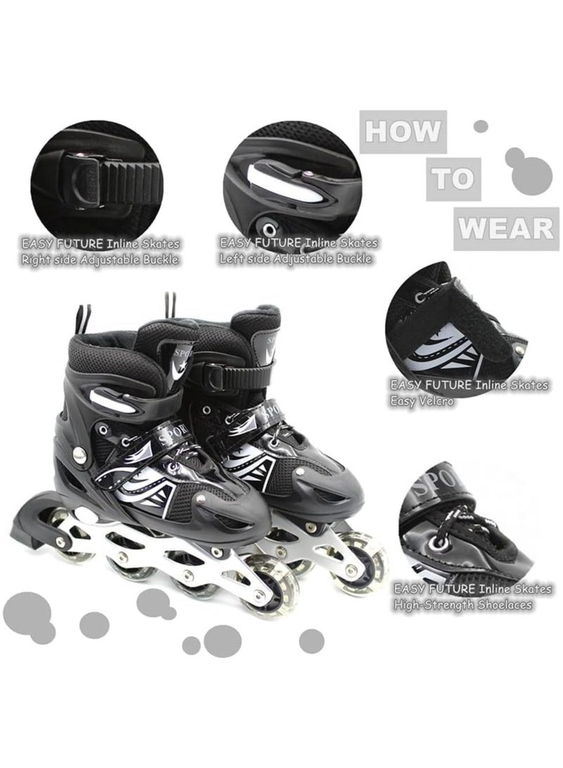 DubaiGallery Adjustable Size Breathable Kids Inline Roller Skates with Safety Gear Set Helmet Knee Elbow Wrist Pads Carry Bag Fun Outdoor Sports Activity for Children Boys and Girls Blade Wheel Skating Shoes - Image 3