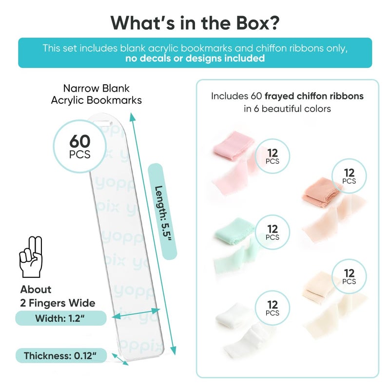 YOPPIX 60 Pieces Acrylic Bookmark Blanks- 2mm Thicken Clear Acrylic Bookmarks with 60 Pcs Ribbon for Reading Lovers DIY Crafts Presents, Graduation Back to School Presents - Image 2