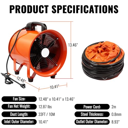 dreamdragon 8-Inch Utility Blower Fan, 3300 RPM High-Speed Industrial Exhaust Fan with 33ft Flexible Duct Hose, Low Noise 61dB Portable Ventilator for Crawl Space, Basement Drying, Workshop Ventilation - Image 2