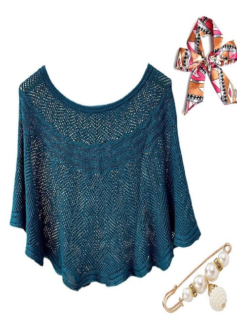 Knitted Sun-Proof Shawl, Ice Silk Shawl for Women, Summer Hollow-Out Knit Shawl Wraps, Women's Open Knit Top (Blue)