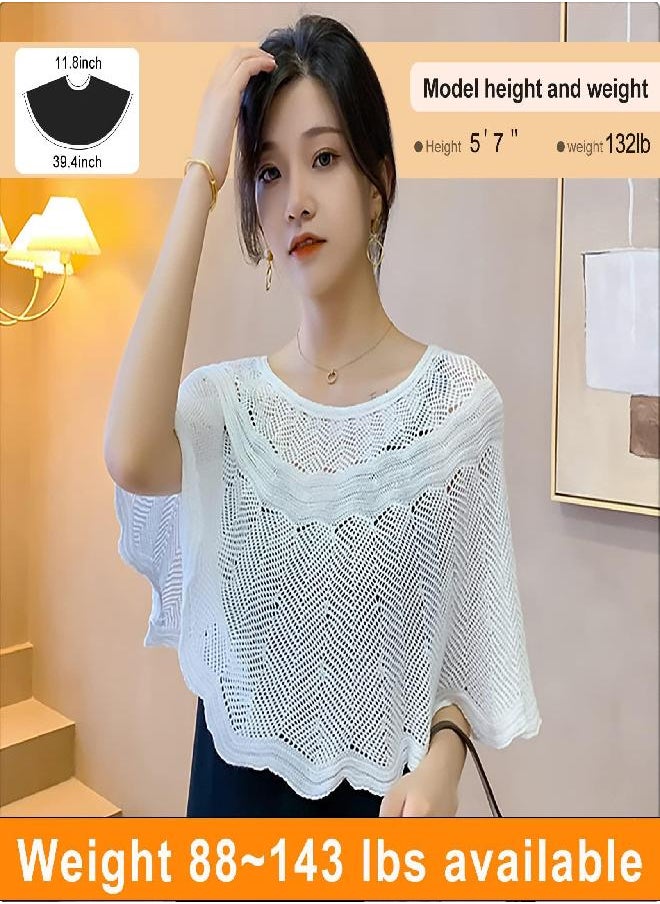 RainFlowwer - Knitted Sun-Proof Shawl, Ice Silk Shawl for Women, Summer Hollow-Out Knit Shawl Wraps, Women's Open Knit Top (Blue) - Image 1