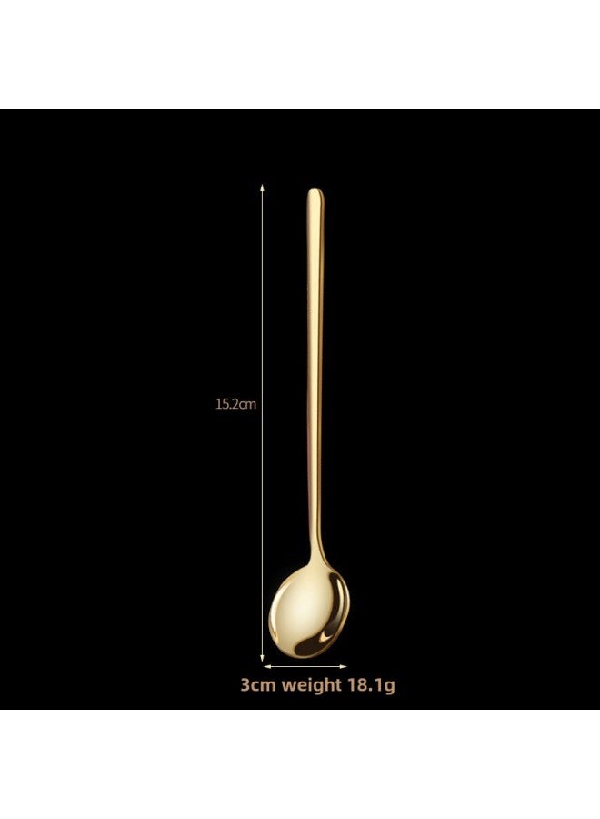 304 Stainless Steel Small Spoon High Color Value Golden Round Spoon Bird's Nest Spoon Mixing Spoon Coffee Spoon Lotus Root Starch Spoon Honey Spoon-Specifications:304 Steel-gold 15cm  - Image 1