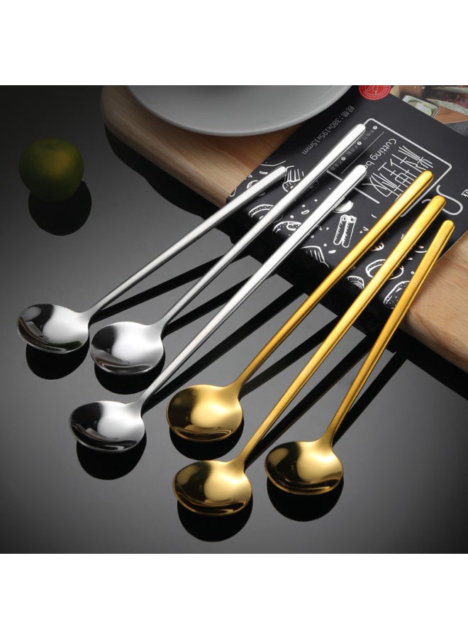 304 Stainless Steel Small Spoon High Color Value Golden Round Spoon Bird's Nest Spoon Mixing Spoon Coffee Spoon Lotus Root Starch Spoon Honey Spoon-Specifications:304 Steel-gold 15cm  - Image 3