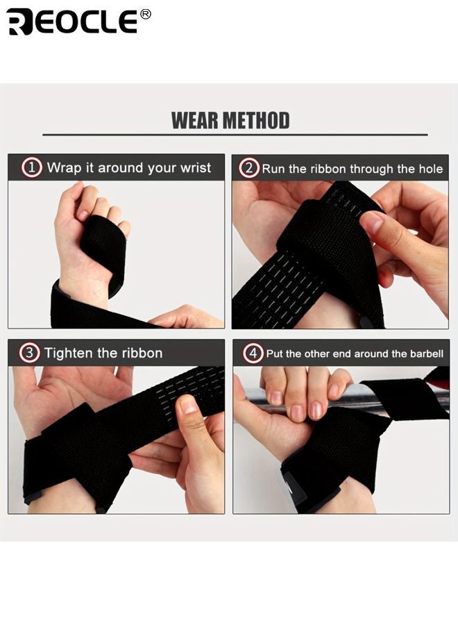 REOCLE 1 Pair Weight Lifting Wrist Straps with Extra Hand Grips Adjustable Wrist Wraps Heavy-Duty Fitness Suitable for Weightlifting Gym Bodybuilding Strength Training - Image 5