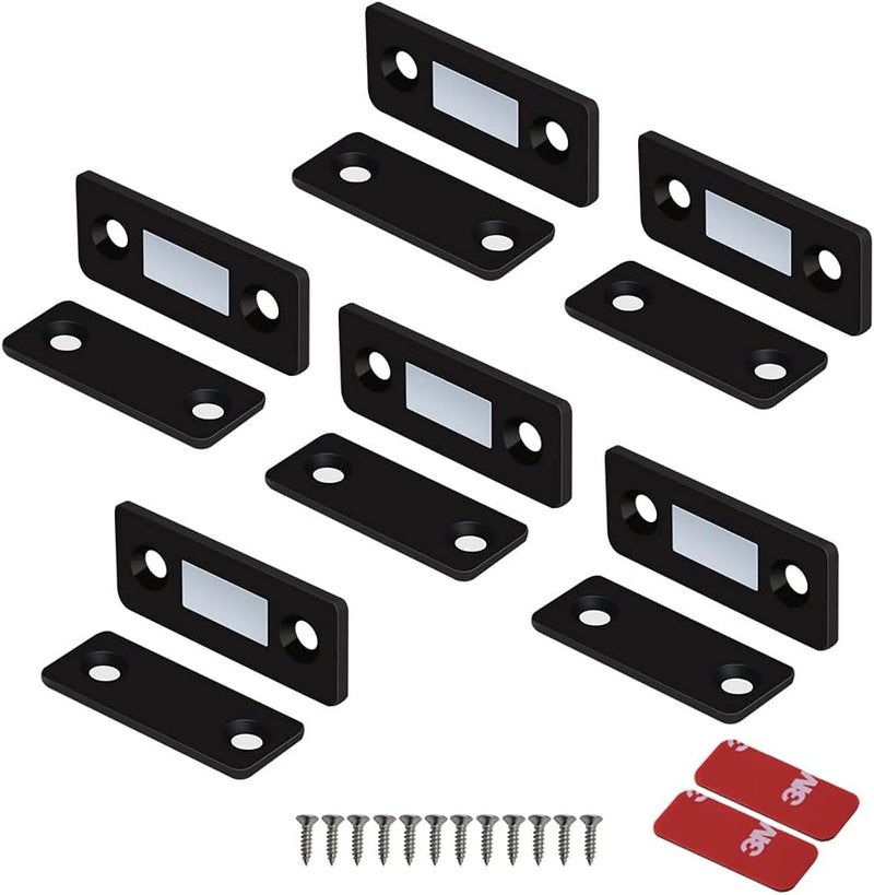 Mousike Magnetic Door Catch Ultra Thin Cabinet Magnets Stainless Steel Drawer Magnet Catch for Sliding Door Closure Kitchen Cabinet Cupboard Closet Closer (Black-6Pack) - Image 1