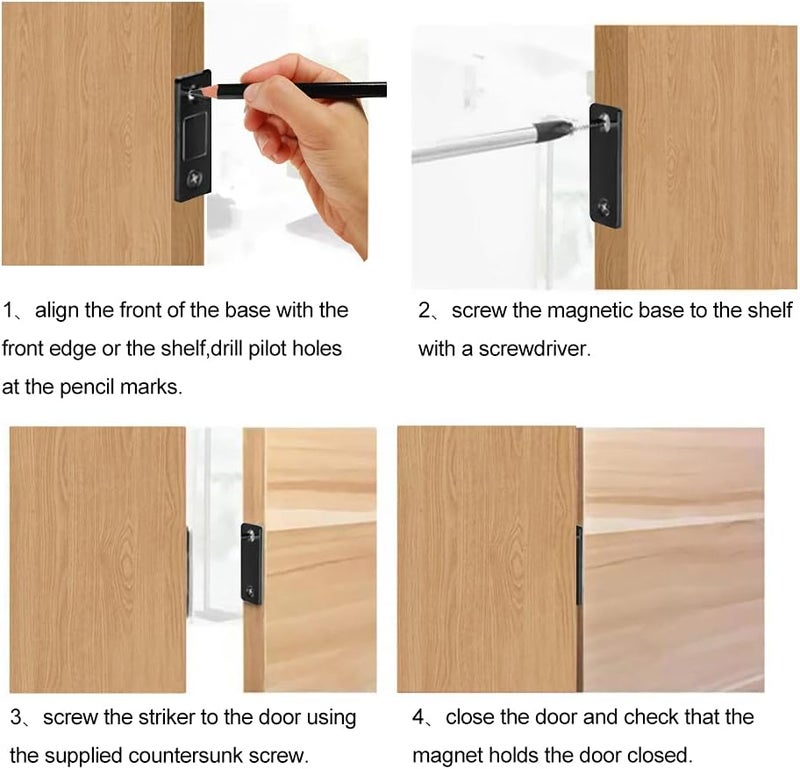 Mousike Magnetic Door Catch Ultra Thin Cabinet Magnets Stainless Steel Drawer Magnet Catch for Sliding Door Closure Kitchen Cabinet Cupboard Closet Closer (Black-6Pack) - Image 5