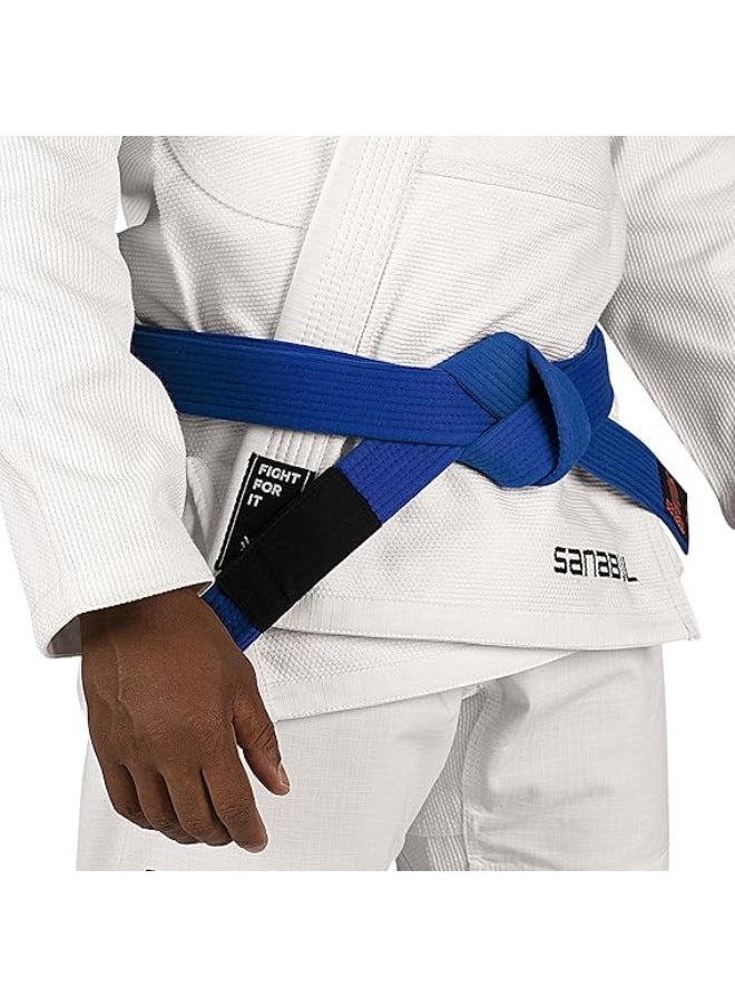 Sanabul  BJJ Belt Men & Women | Brazilian Jiu Jitsu Belt with Ranking Stripes Sleeve Bar | Kids Jiu Jitsu Gi | IBJJF Approved (Blue,A0)  - Image 3