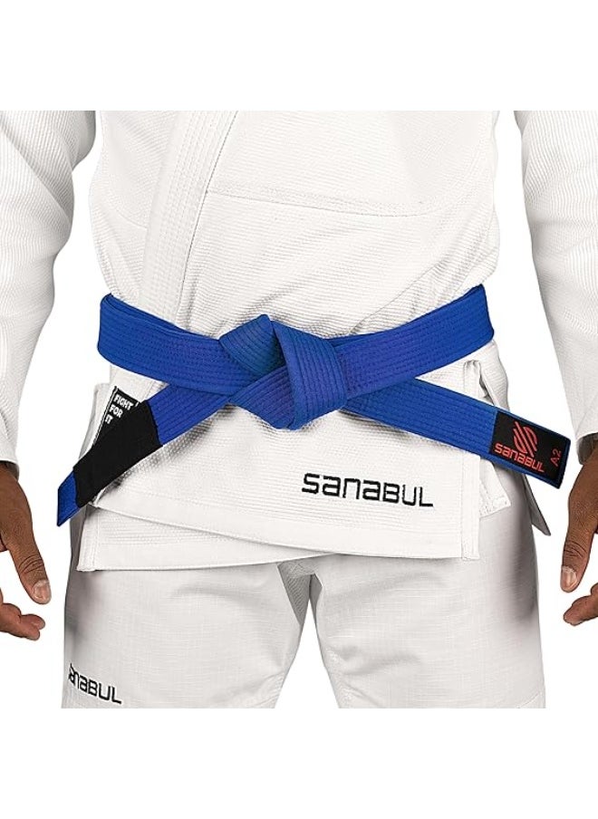 Sanabul  BJJ Belt Men & Women | Brazilian Jiu Jitsu Belt with Ranking Stripes Sleeve Bar | Kids Jiu Jitsu Gi | IBJJF Approved (Blue,A0)  - Image 2
